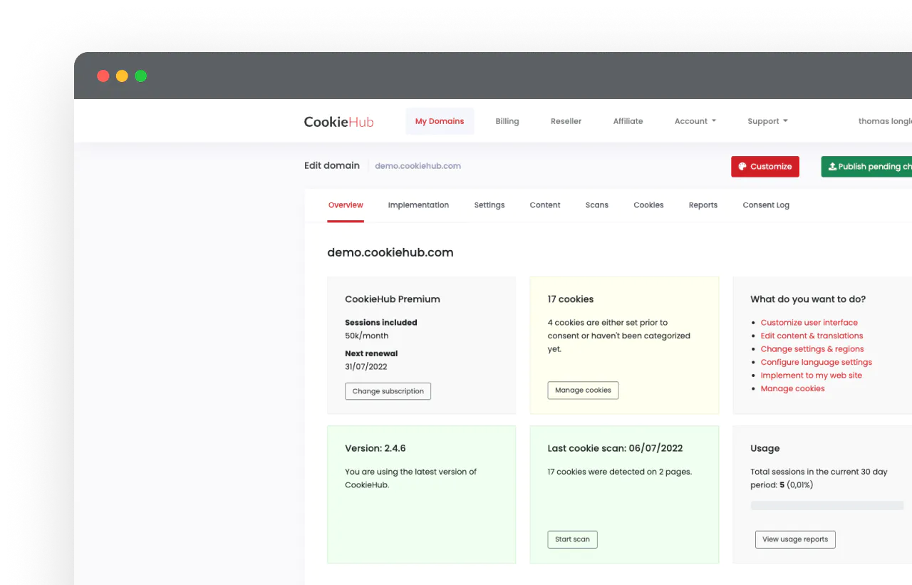 CookieHub Dashboard