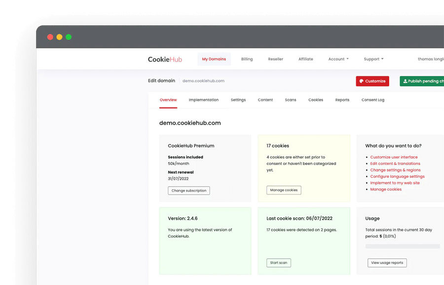 CookieHub Dashboard